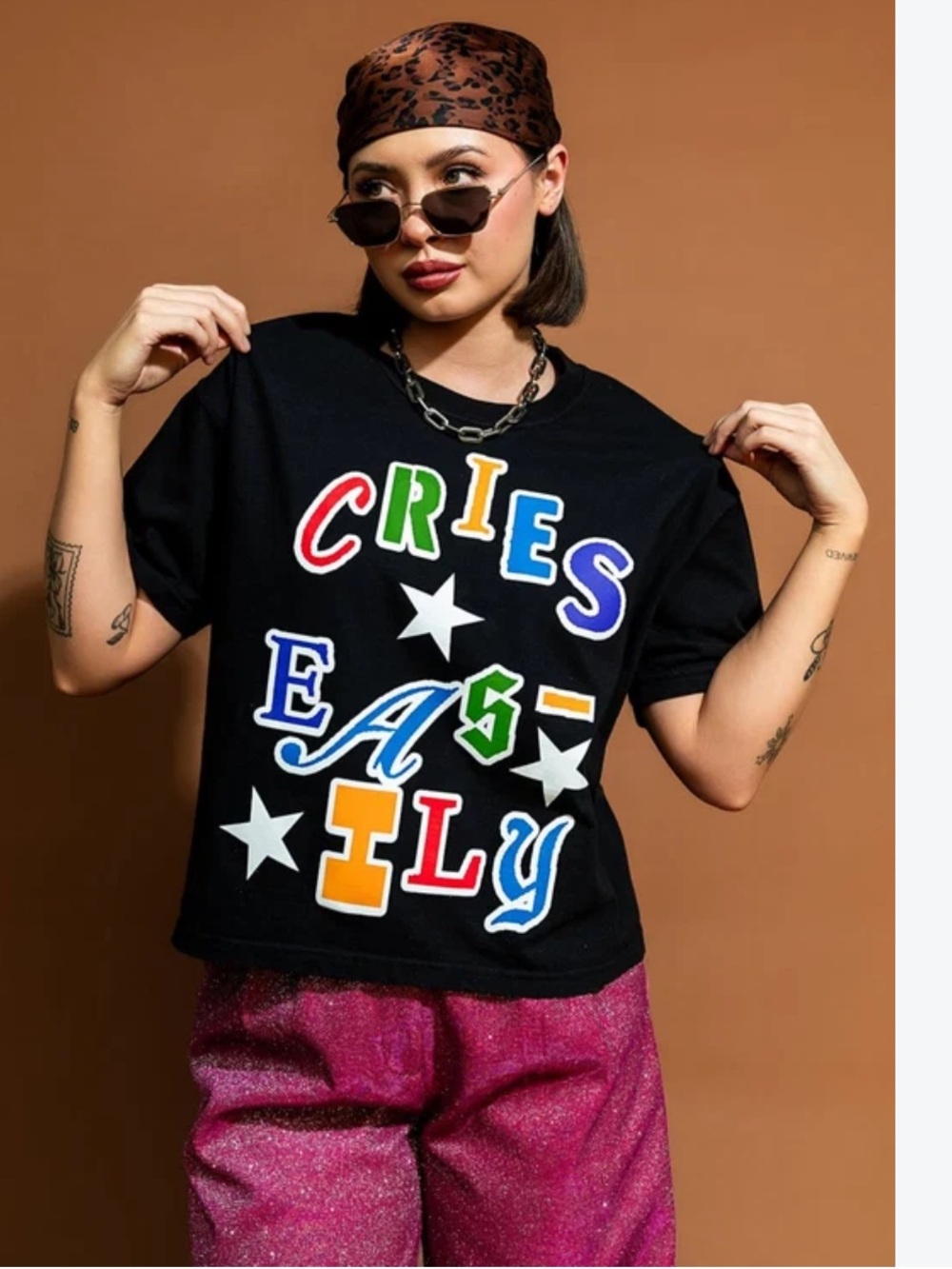 Dressed in LALA Sensitive Queen Boxy Cropped Tee S/M Black Cries Easily Shirt